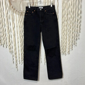 Re/Done Black Distressed Knee Straight Leg Denim Size 26